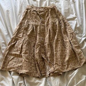 Rylee + Cru Floral Button-Front Skirt in Tan and Pink